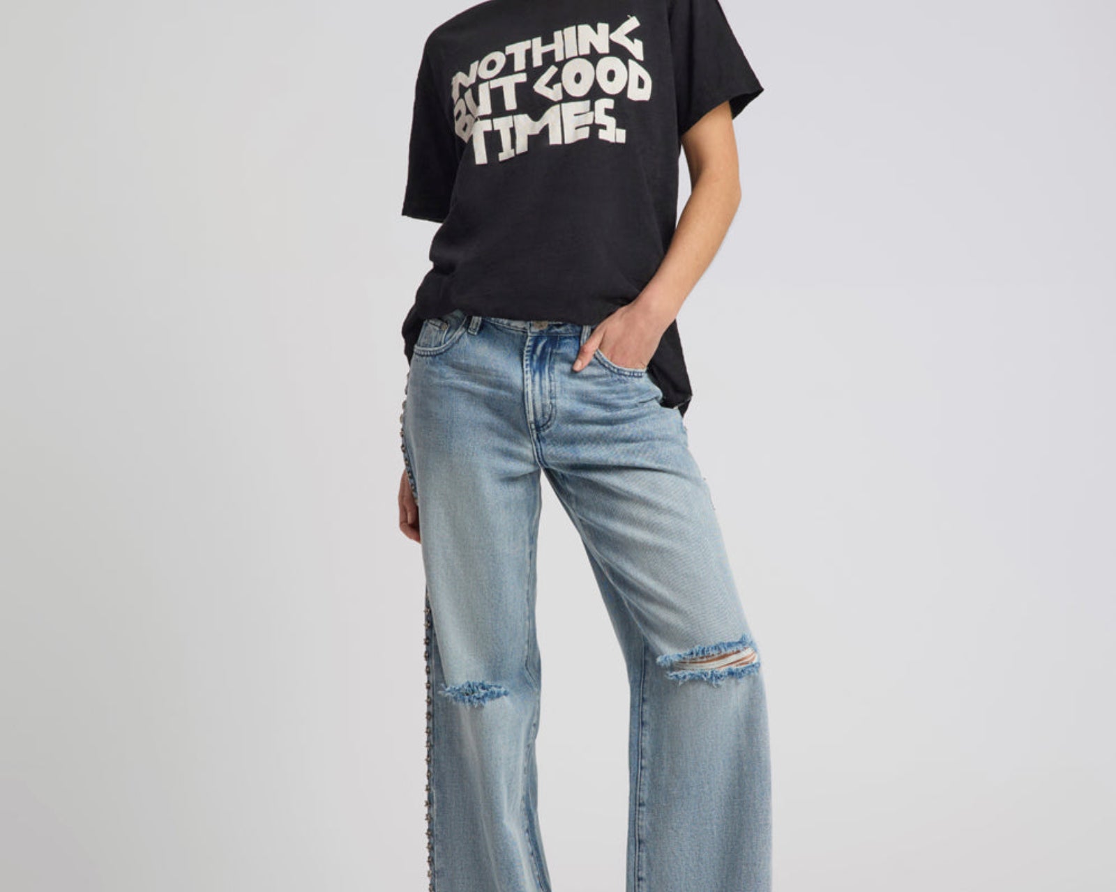 25th Anniversary Jackson Mid Waist Wide Leg Studded Denim Jeans - Salty Dog