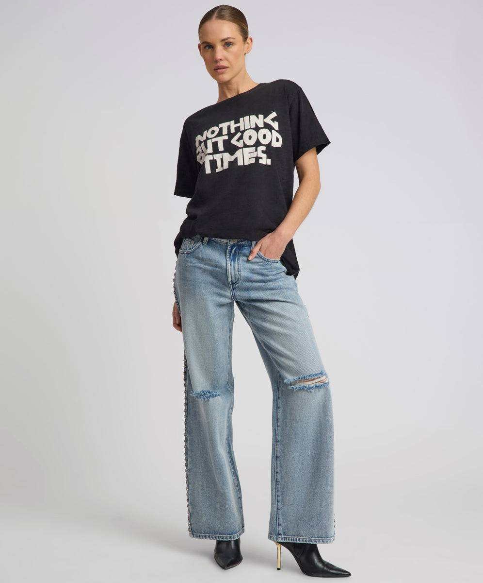 Jordan's Picks 25th Anniversary Jackson Mid Waist Wide Leg Studded Denim Jeans - Salty Dog