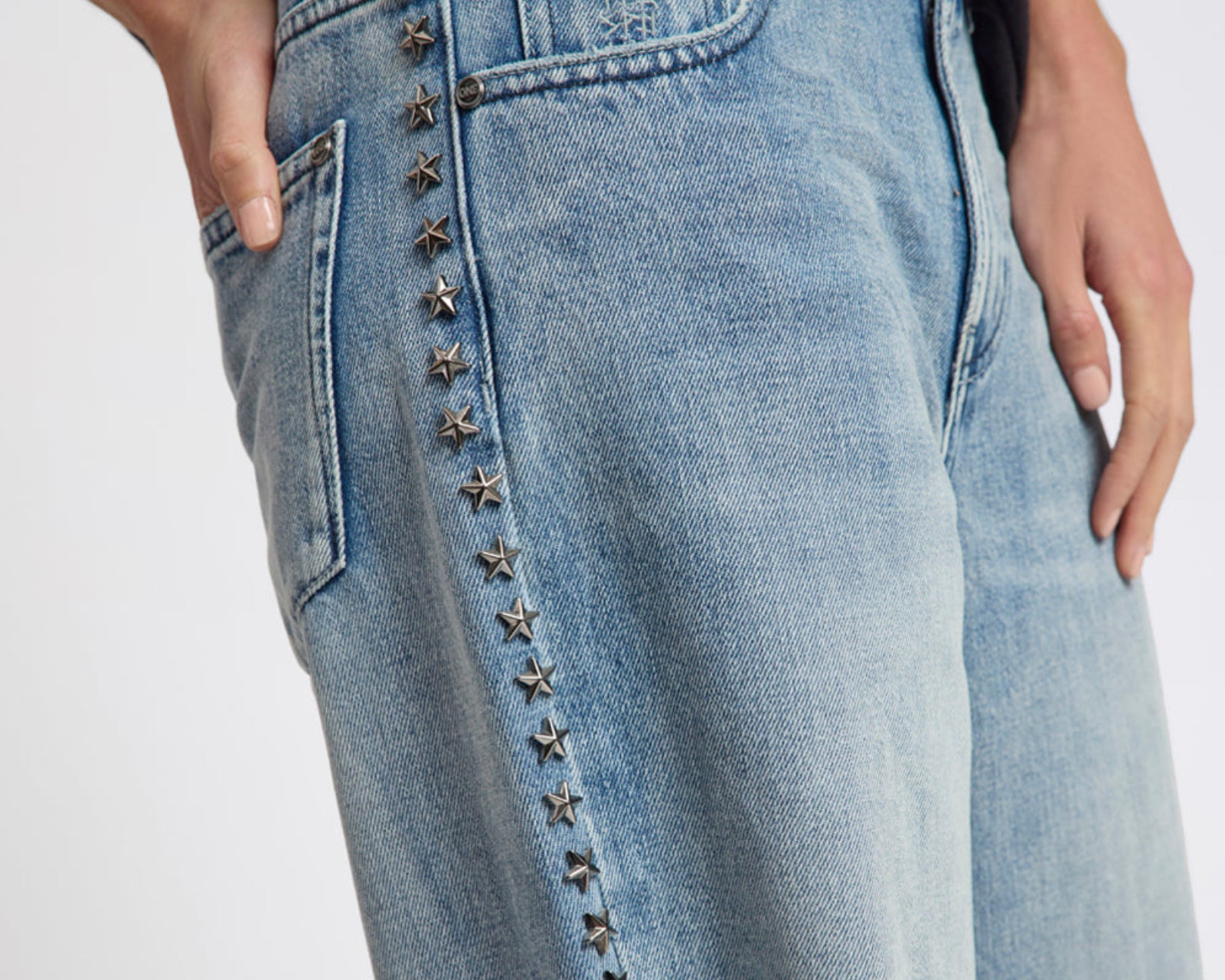 25th Anniversary Jackson Mid Waist Wide Leg Studded Denim Jeans - Salty Dog