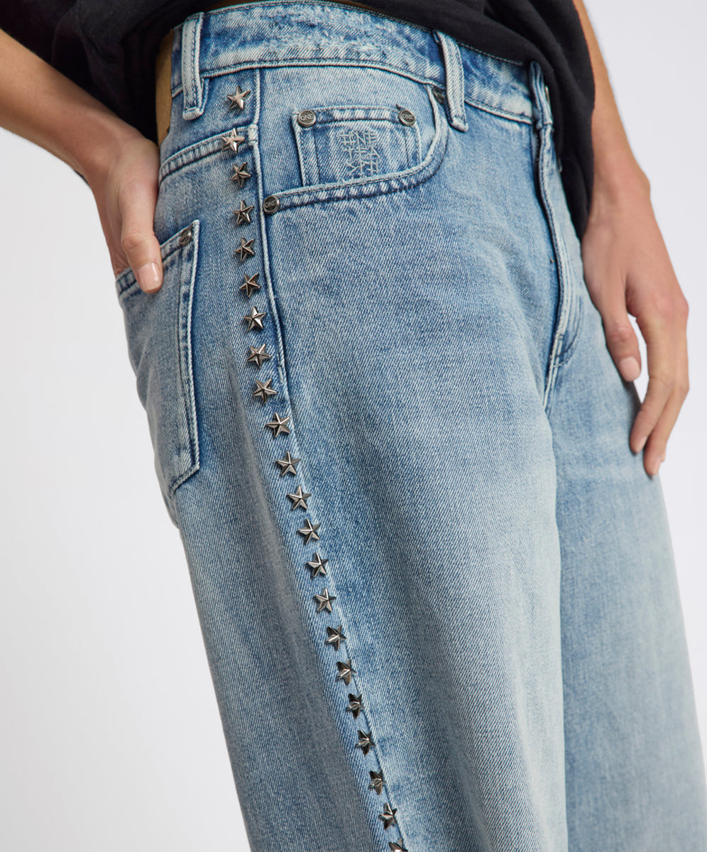 Women's Clothing 25th Anniversary Jackson Mid Waist Wide Leg Studded Denim Jeans - Salty Dog