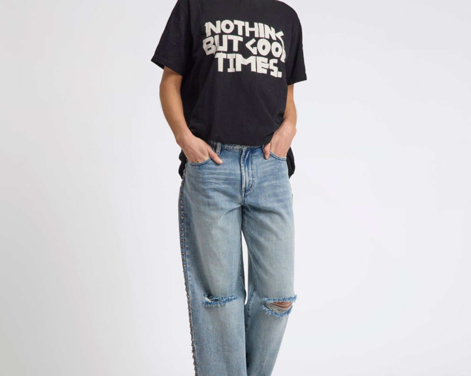 25th Anniversary Jackson Mid Waist Wide Leg Studded Denim Jeans - Salty Dog