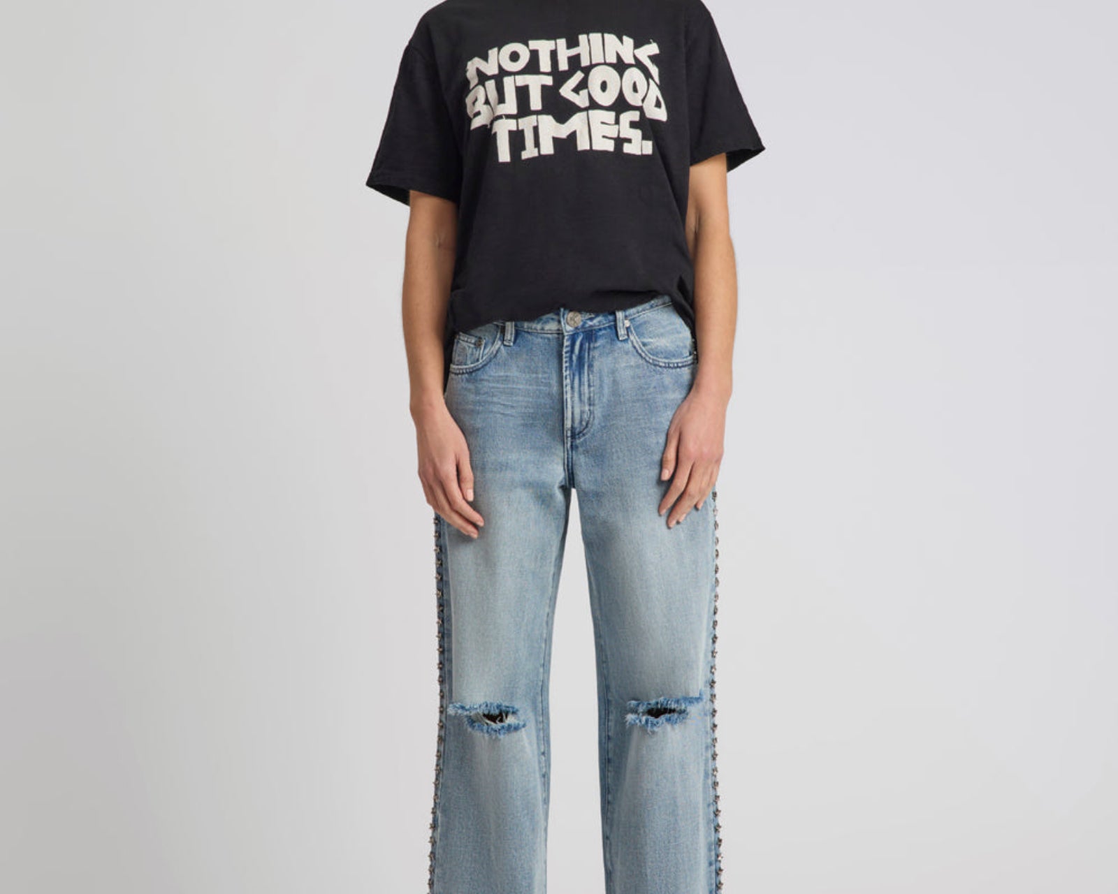 25th Anniversary Jackson Mid Waist Wide Leg Studded Denim Jeans - Salty Dog