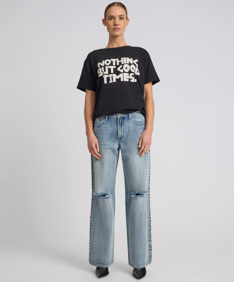 Jordan's Picks 25th Anniversary Jackson Mid Waist Wide Leg Studded Denim Jeans - Salty Dog