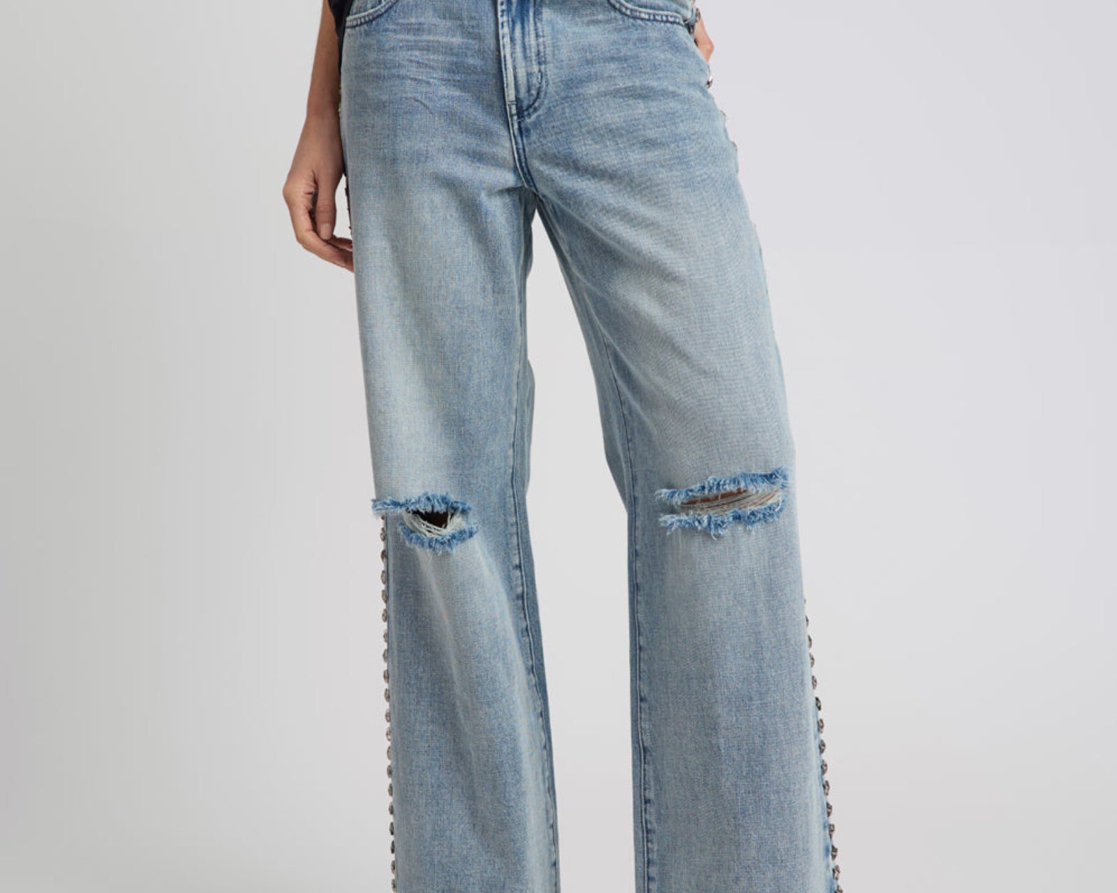 25th Anniversary Jackson Mid Waist Wide Leg Studded Denim Jeans - Salty Dog