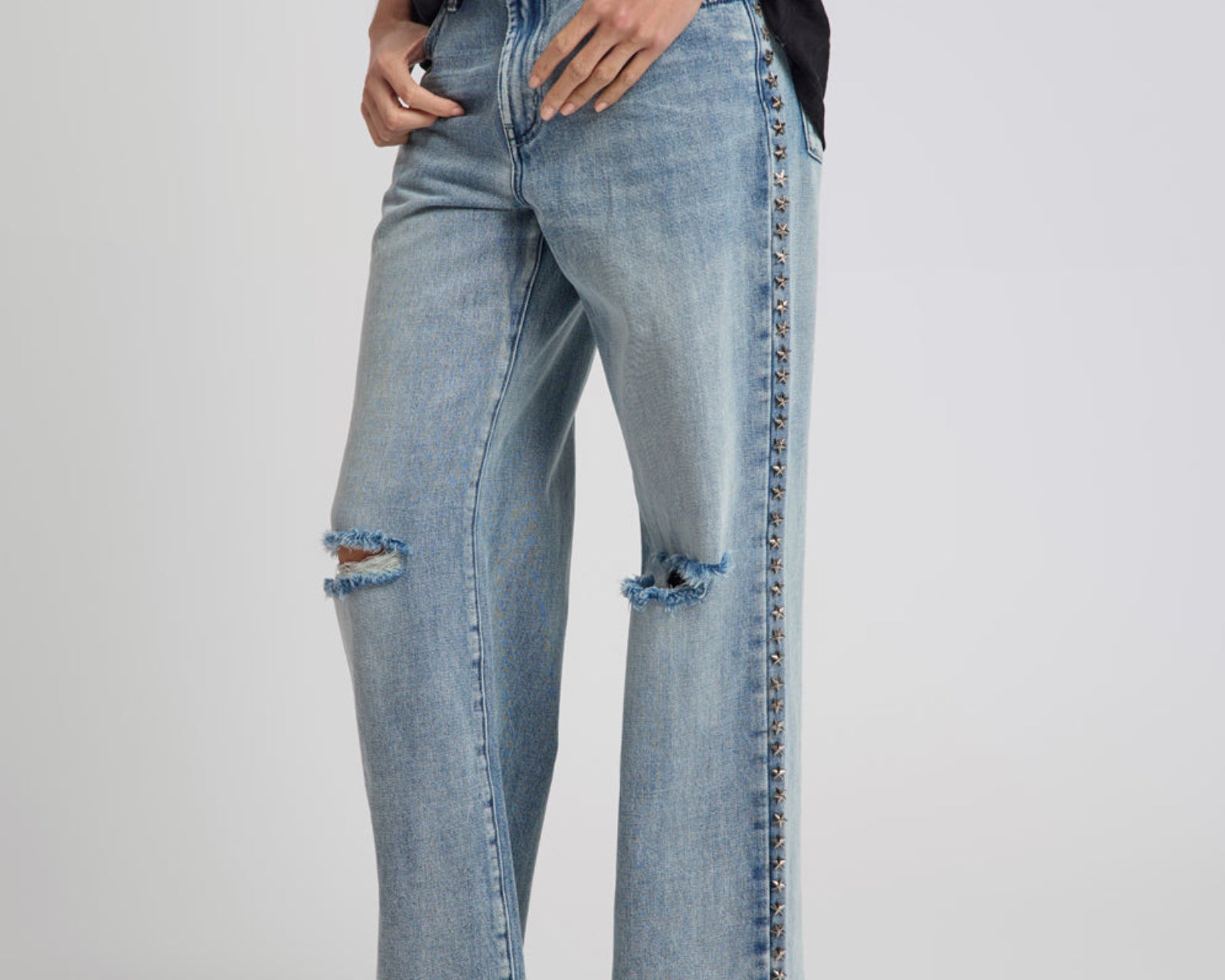 25th Anniversary Jackson Mid Waist Wide Leg Studded Denim Jeans - Salty Dog