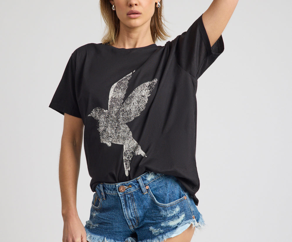 Brushed Bowerbird Boyfriend Tee - Black