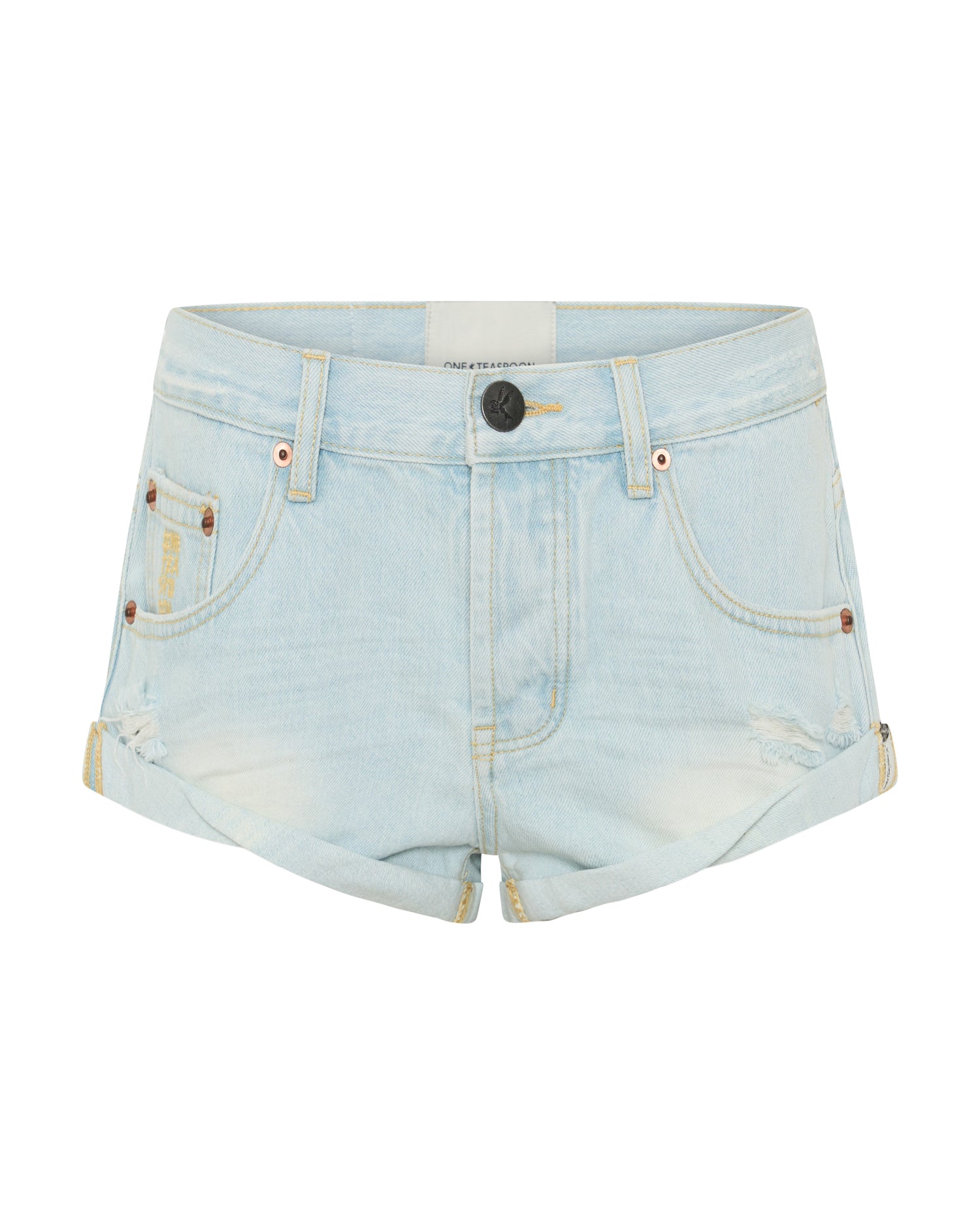 Bandits Low Waist Star Stitched Denim Shorts - Bel Air Blue