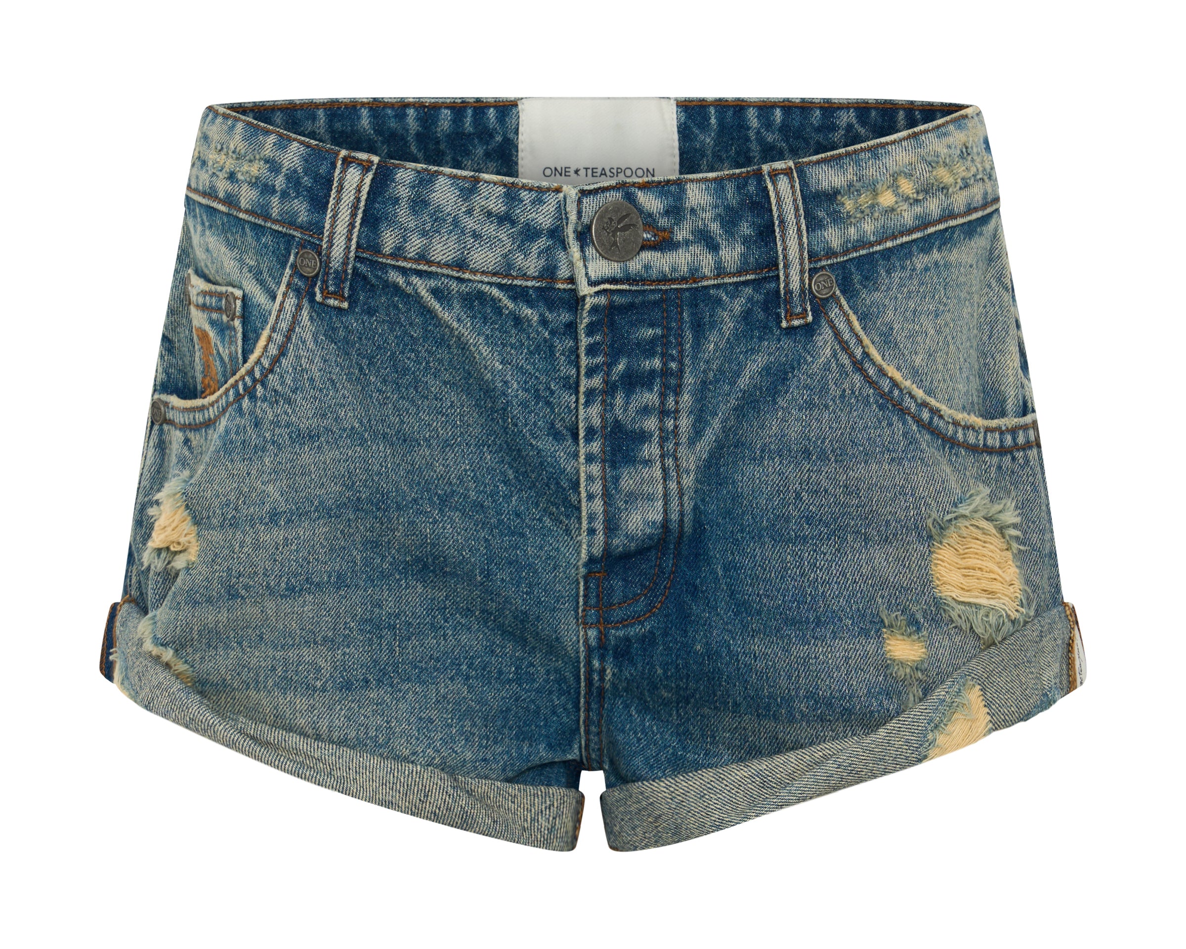 Messed Up Bandits Low Waist Denim Shorts - Blue Dune