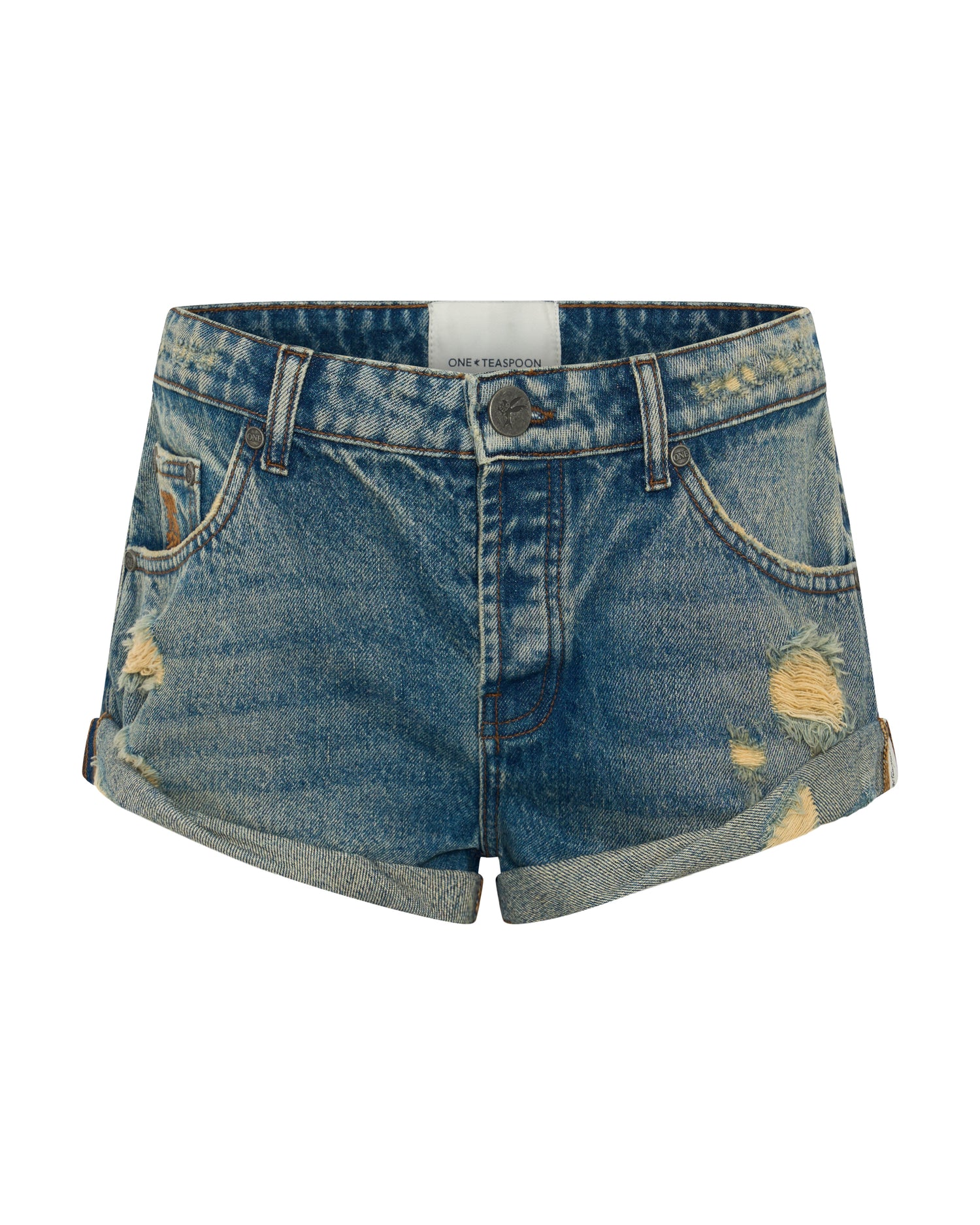 Messed Up Bandits Low Waist Denim Shorts - Blue Dune