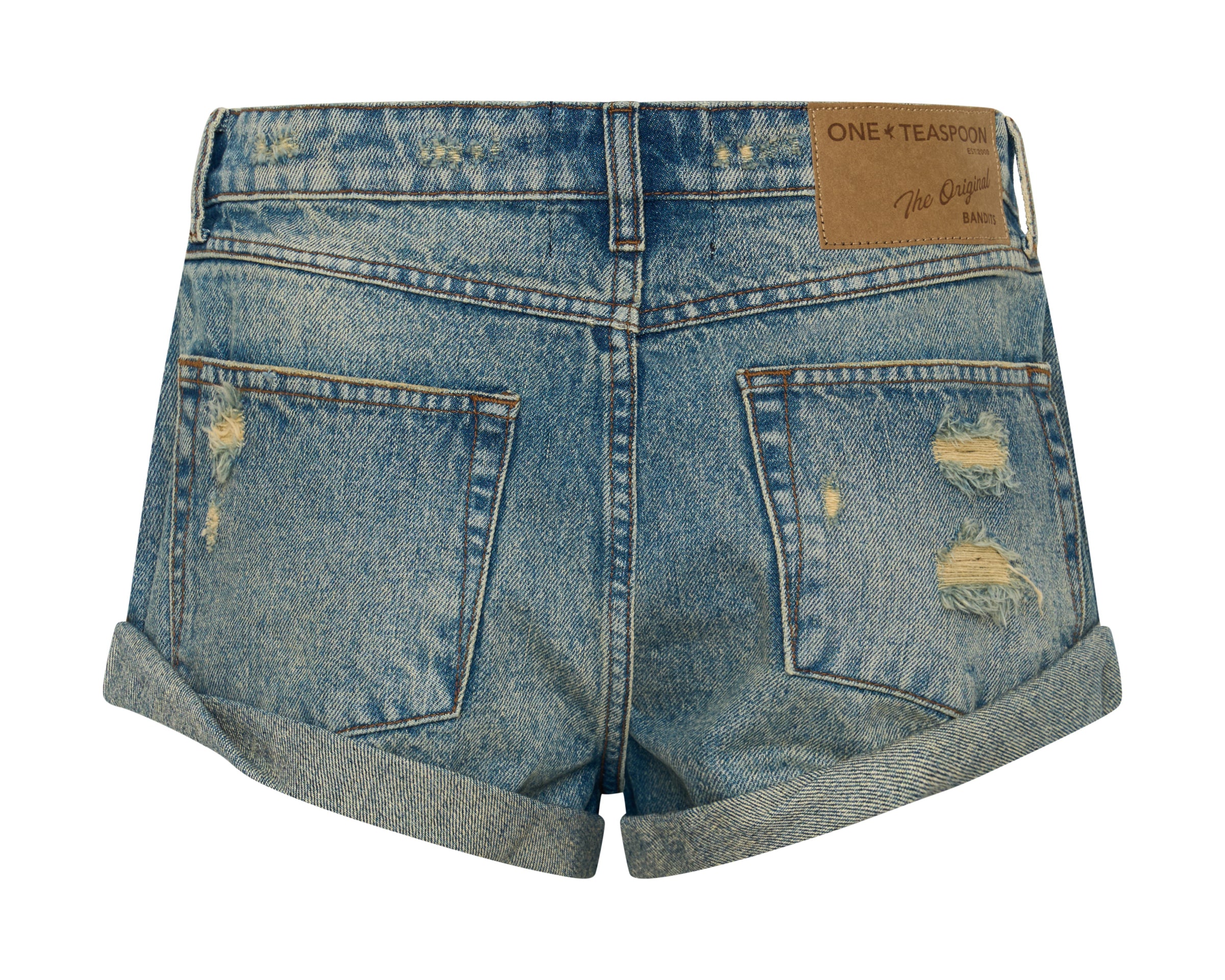 Messed Up Bandits Low Waist Denim Shorts - Blue Dune