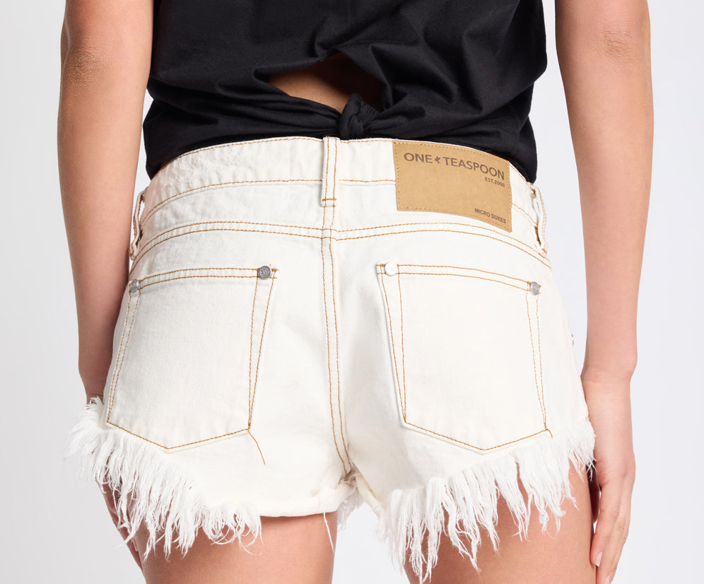 Micro Dukes Low Waist Mini Denim Shorts - White Beauty