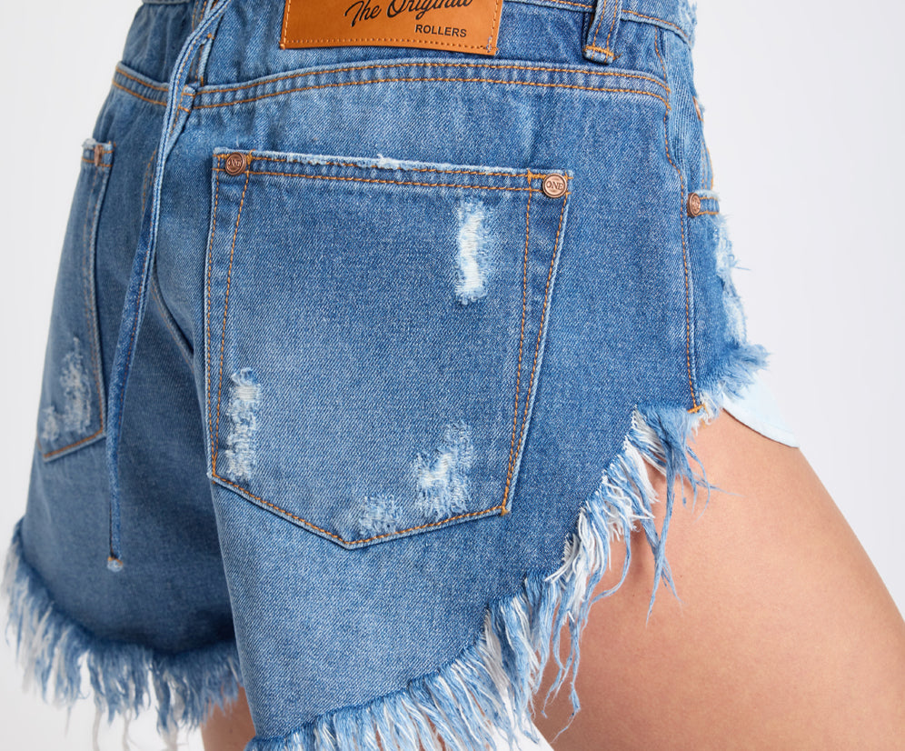 Rollers Low Waist Messed Up Denim Shorts - Pacifica Blue