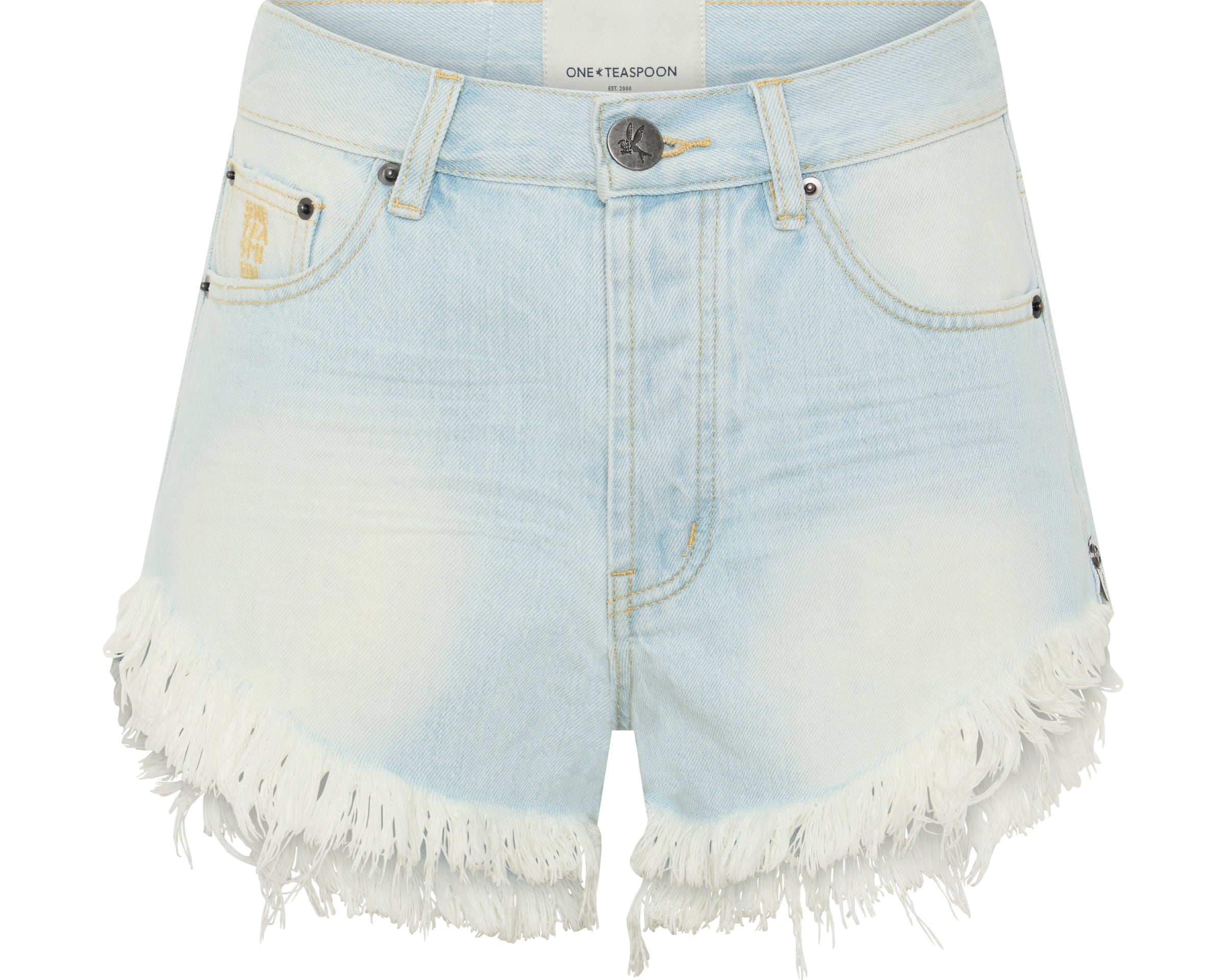 Outlaws Mid Waist Mid Length Star Stitched Denim Shorts - Bel Air Blue