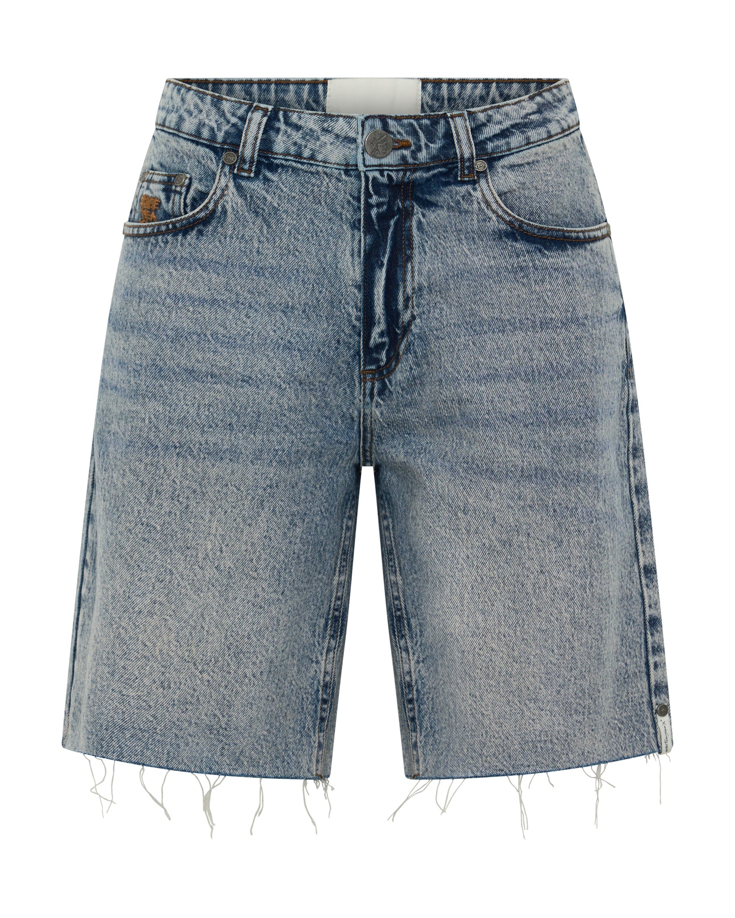 Le Cats Mid Waist Wide Leg Boyfriend Denim Shorts - Cloud Blue
