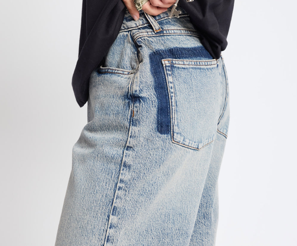 Le Cats Mid Waist Wide Leg Boyfriend Denim Shorts - Cloud Blue