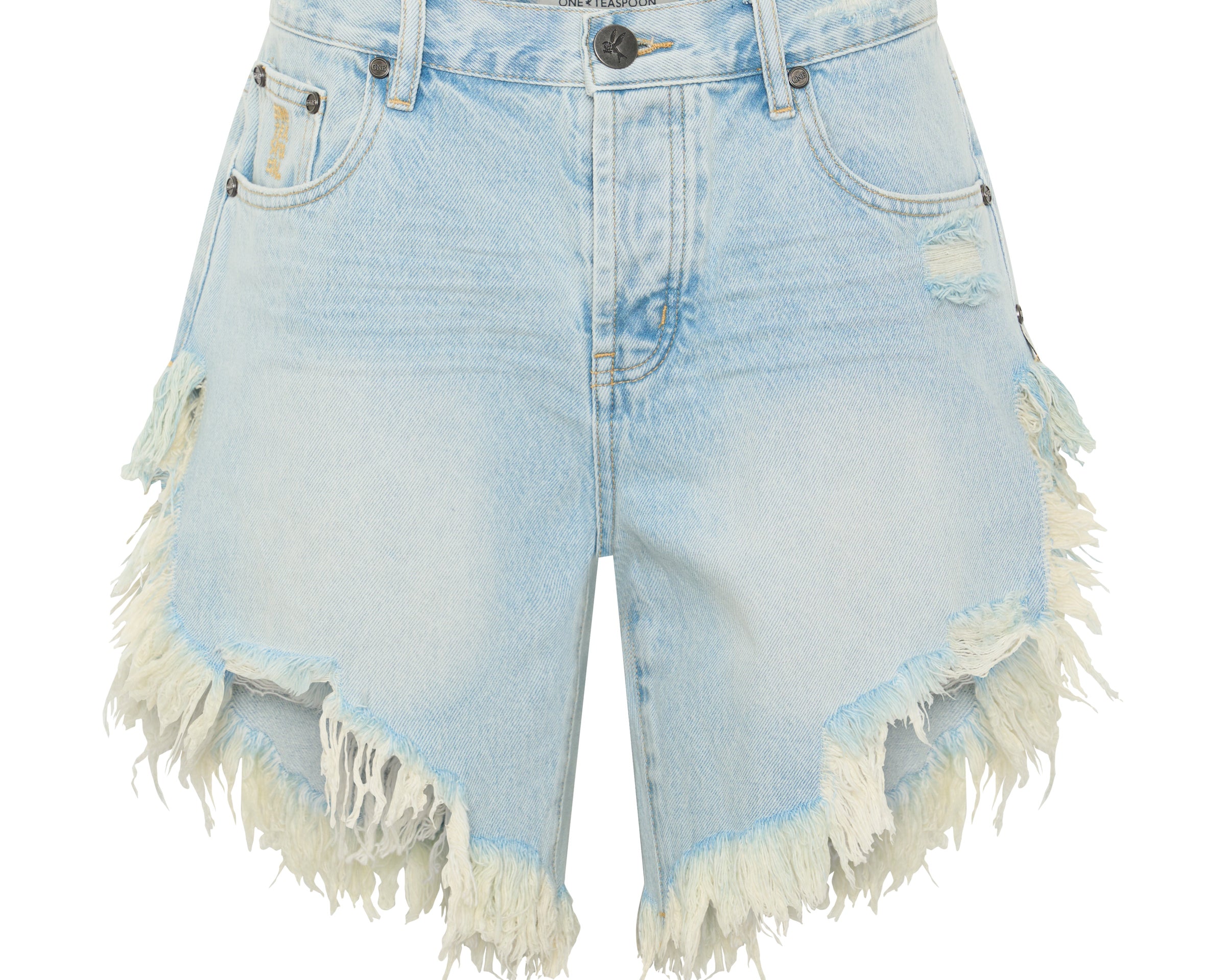 Frankies Low Waist Long Length Denim Shorts - Cosmic Blue