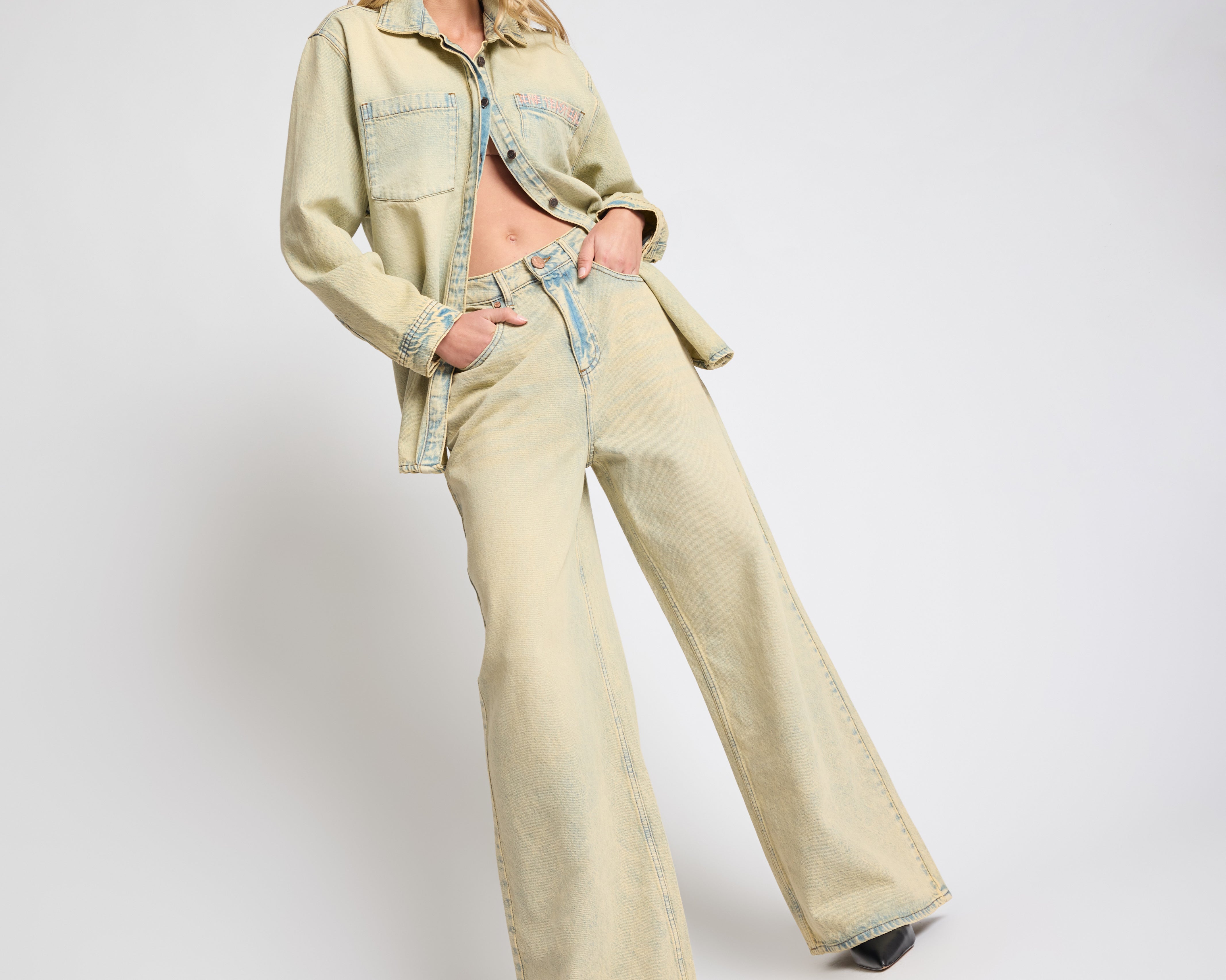 Love Machines High Waist Super Wide Leg Denim Jeans - Blue Sand