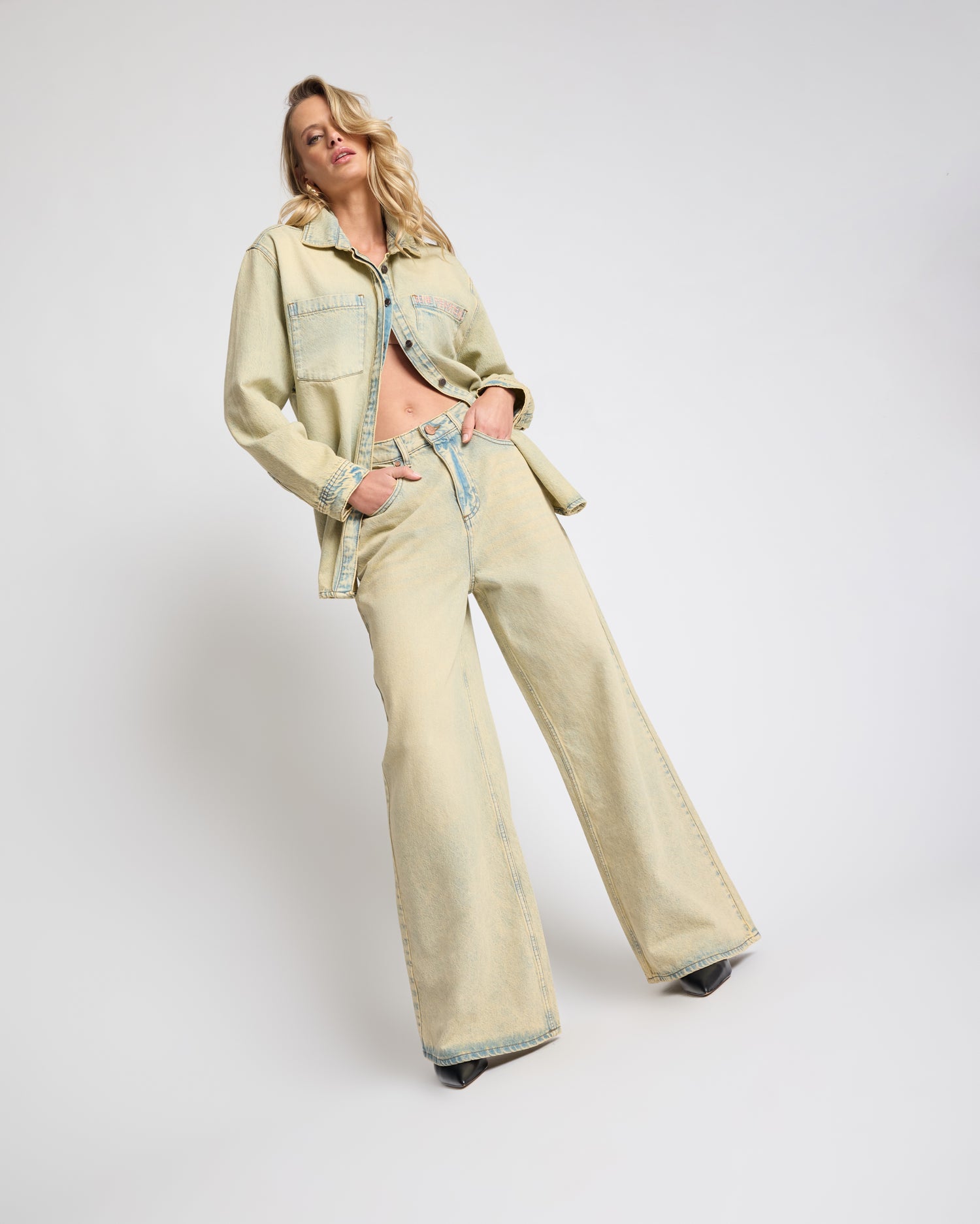 Love Machines High Waist Super Wide Leg Denim Jeans - Blue Sand