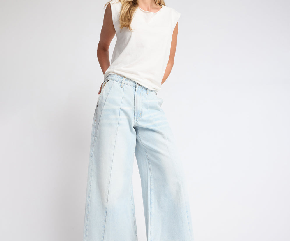 Jackson Mid Waist Wide Leg Denim Jeans - Blue Chrome