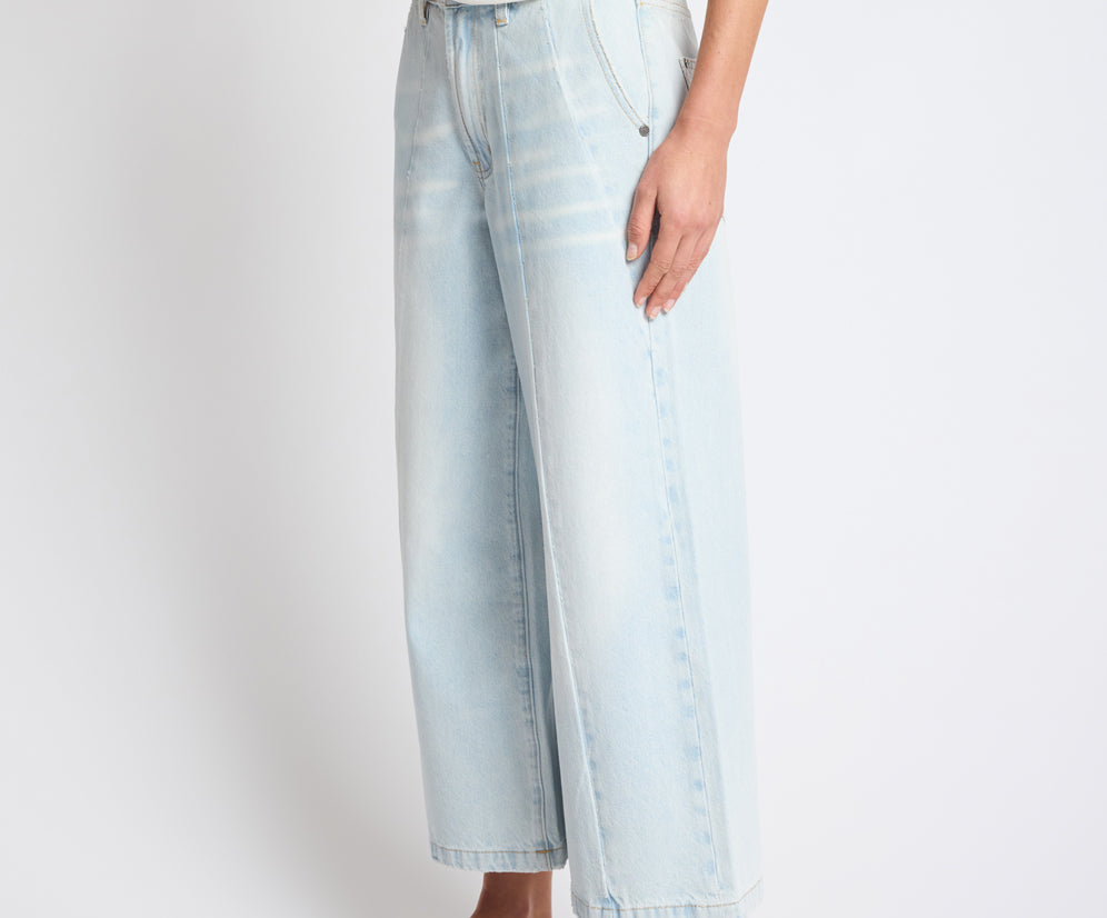 Hayden Mid Waist Wide Leg Cropped Denim Jeans - Bel Air Blue