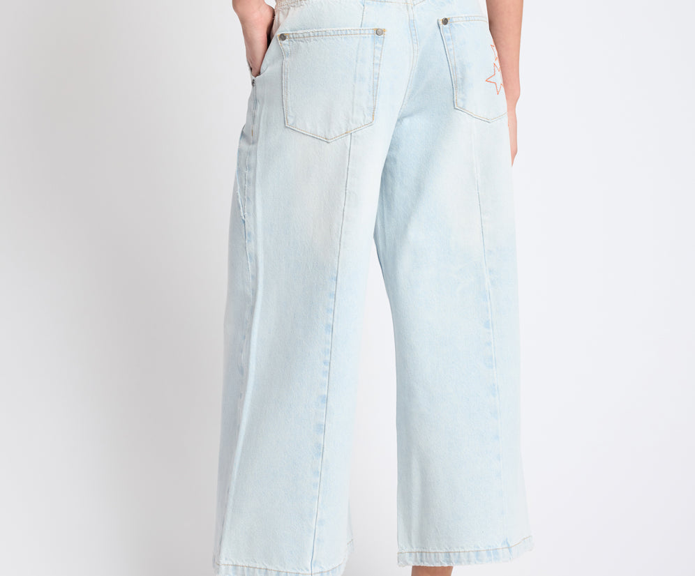 Hayden Mid Waist Wide Leg Cropped Denim Jeans - Bel Air Blue