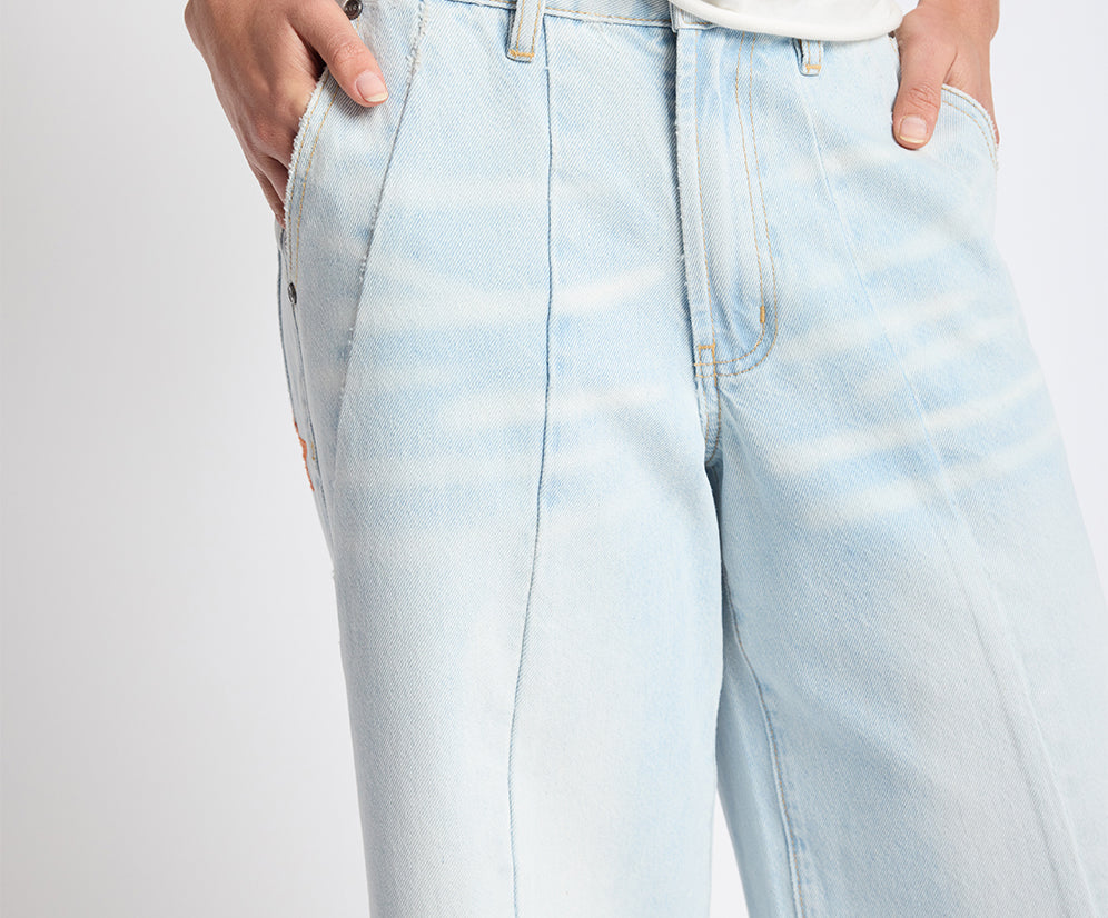 Hayden Mid Waist Wide Leg Cropped Denim Jeans - Bel Air Blue