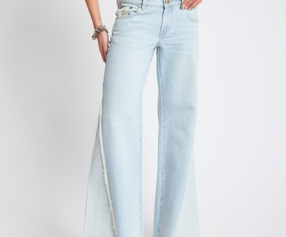 Johnnies Low Waist Wide Leg Flared Denim Jeans - Cosmic Blue