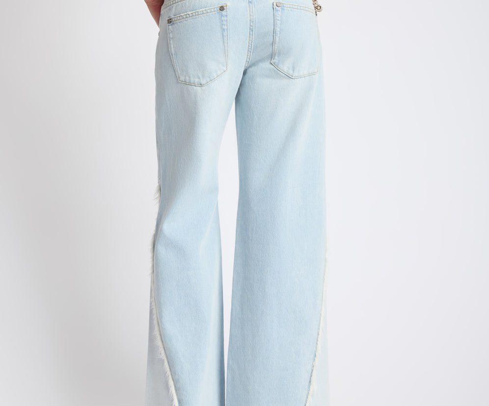 Johnnies Low Waist Wide Leg Flared Denim Jeans - Cosmic Blue