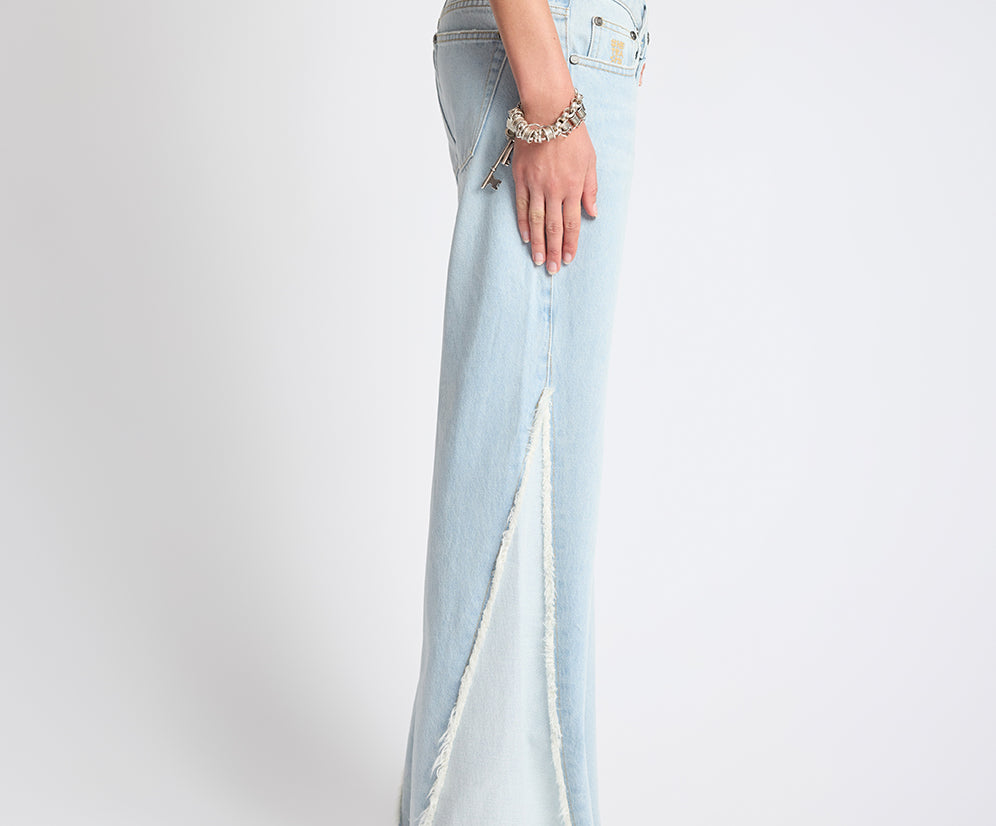 Johnnies Low Waist Wide Leg Flared Denim Jeans - Cosmic Blue