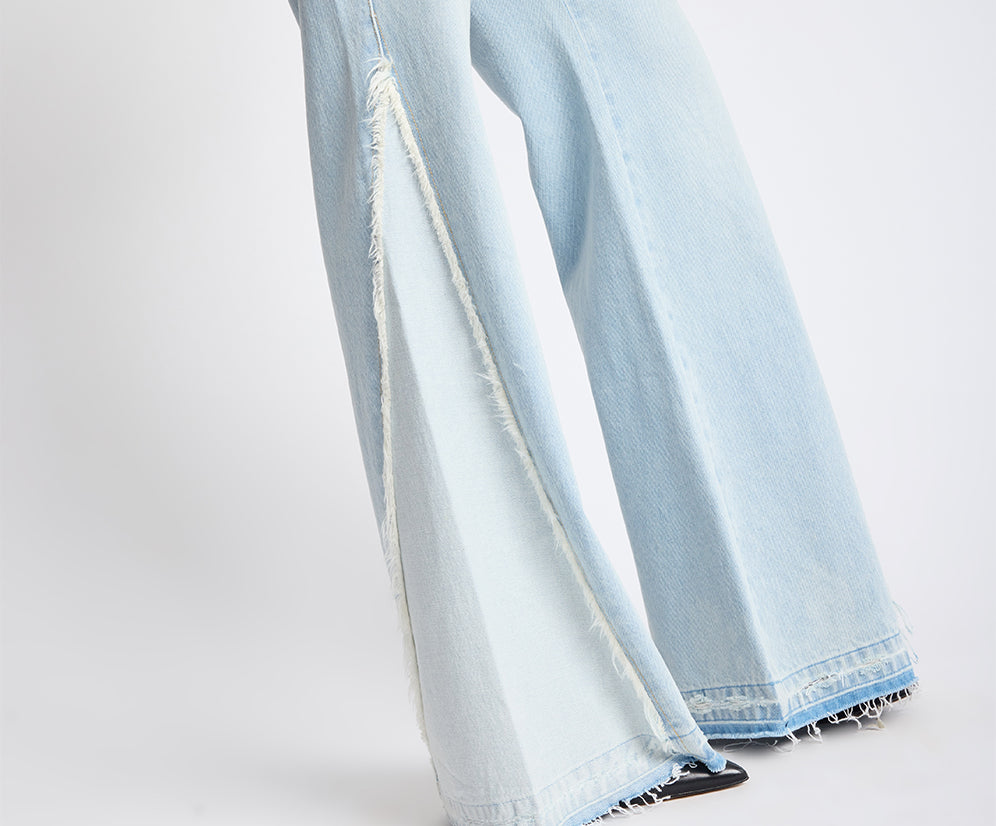 Johnnies Low Waist Wide Leg Flared Denim Jeans - Cosmic Blue