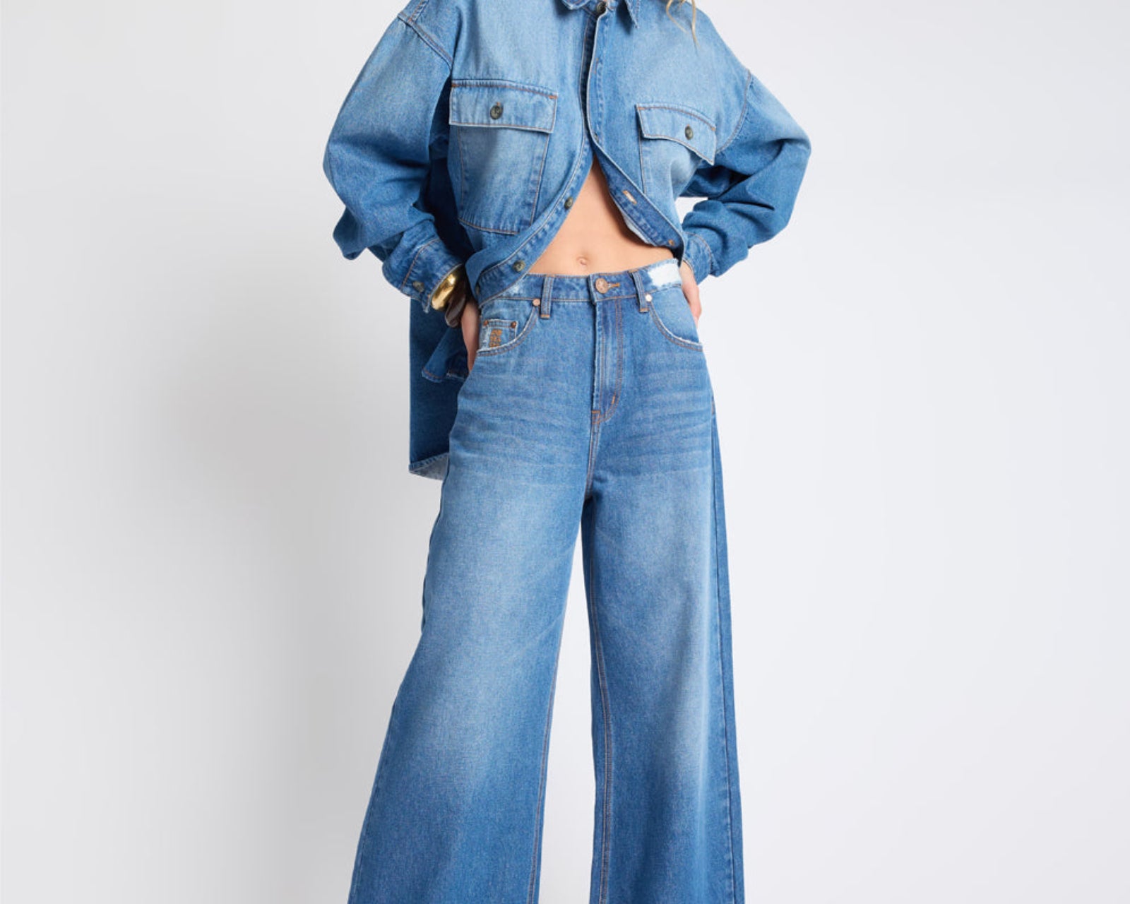 Love Machines Mid Waist Super Wide Leg Denim Jeans - Pacifica Blue