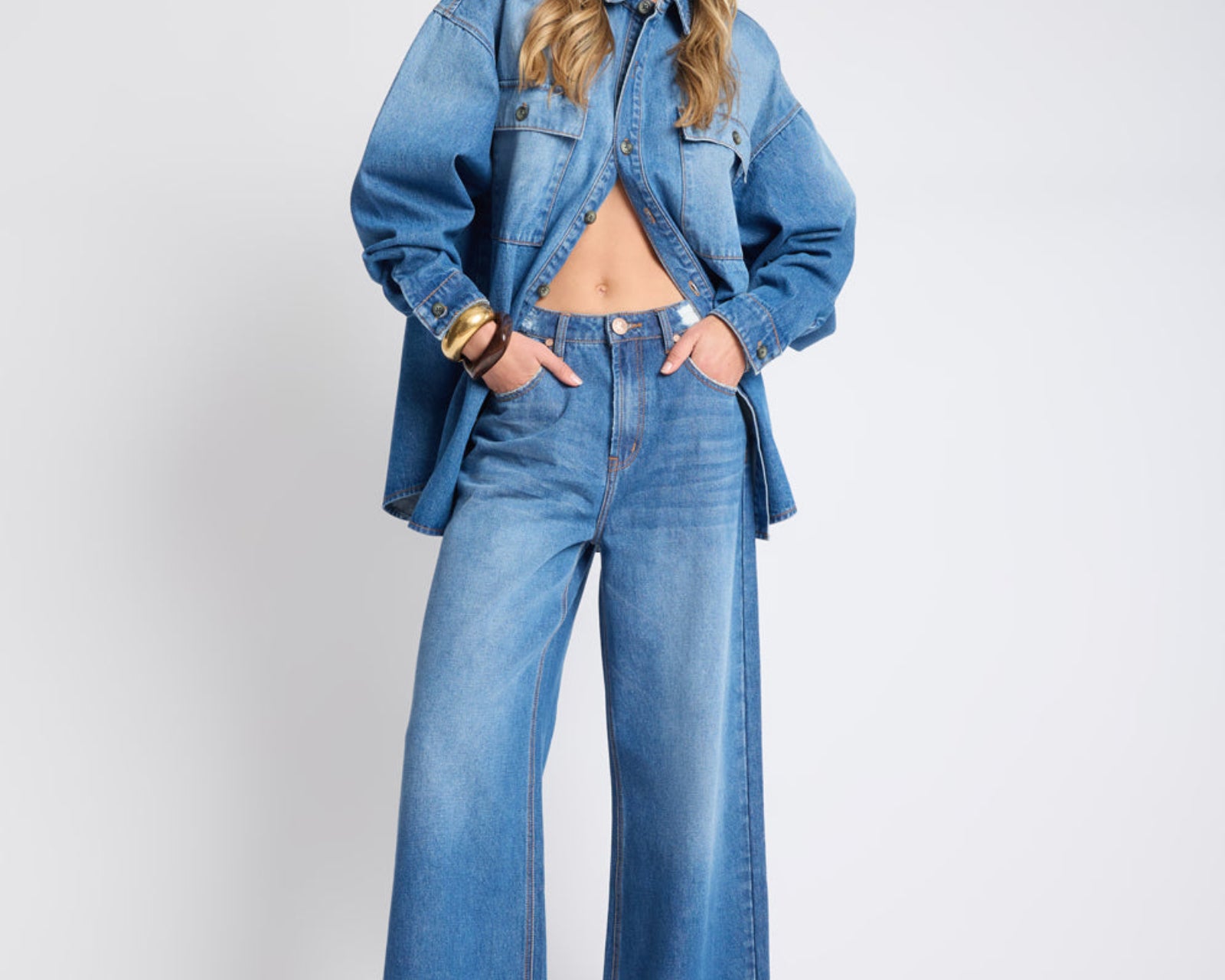 Love Machines Mid Waist Super Wide Leg Denim Jeans - Pacifica Blue