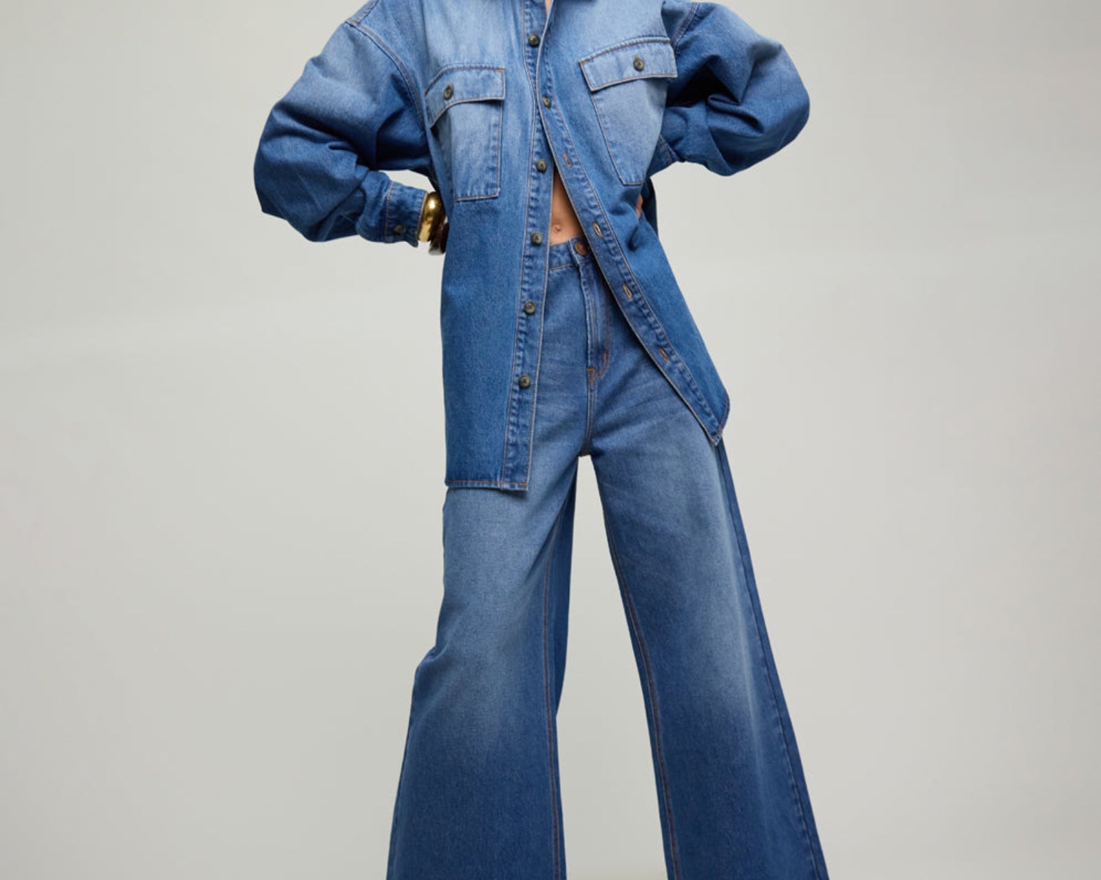 Love Machines Mid Waist Super Wide Leg Denim Jeans - Pacifica Blue