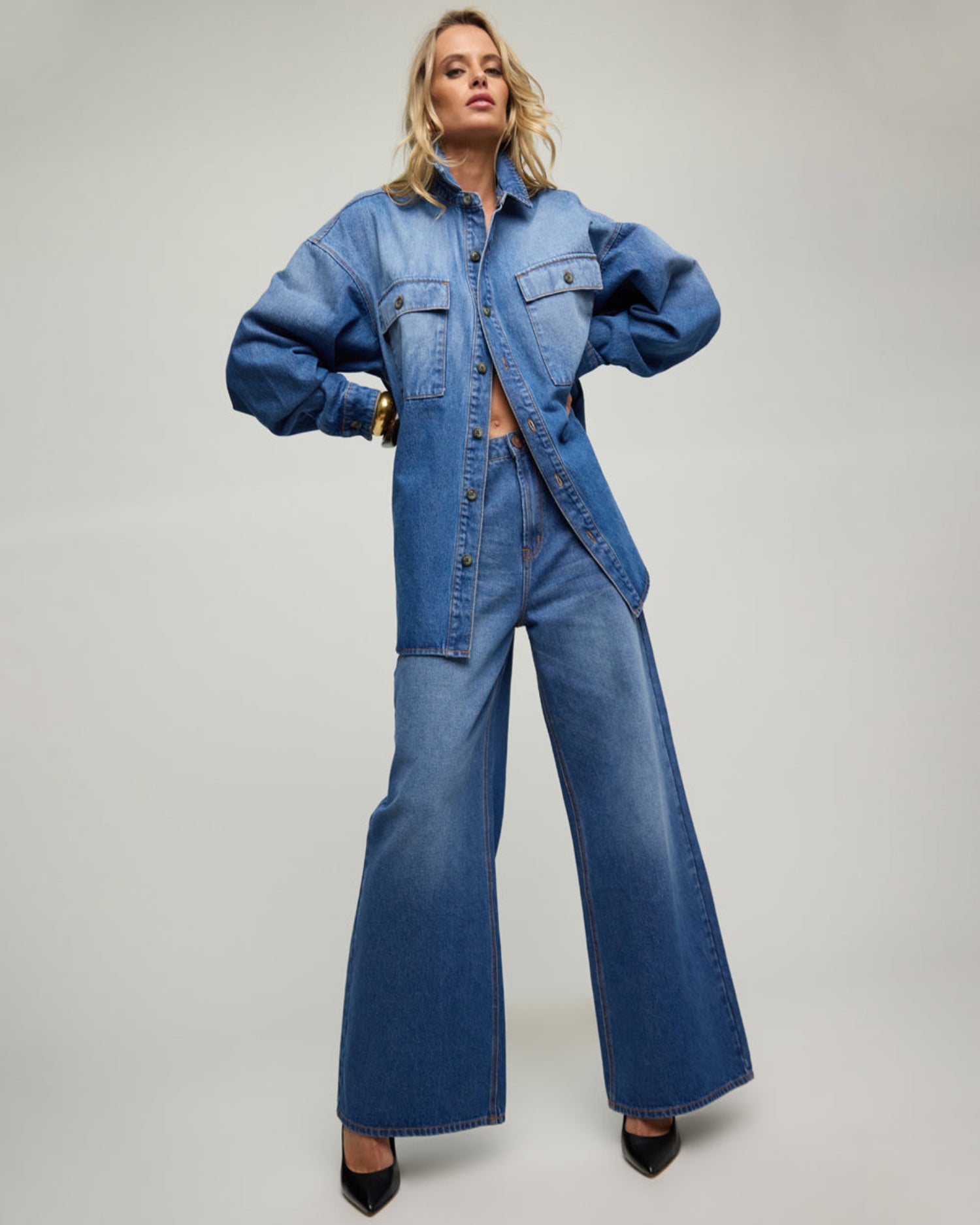 Love Machines Mid Waist Super Wide Leg Denim Jeans - Pacifica Blue
