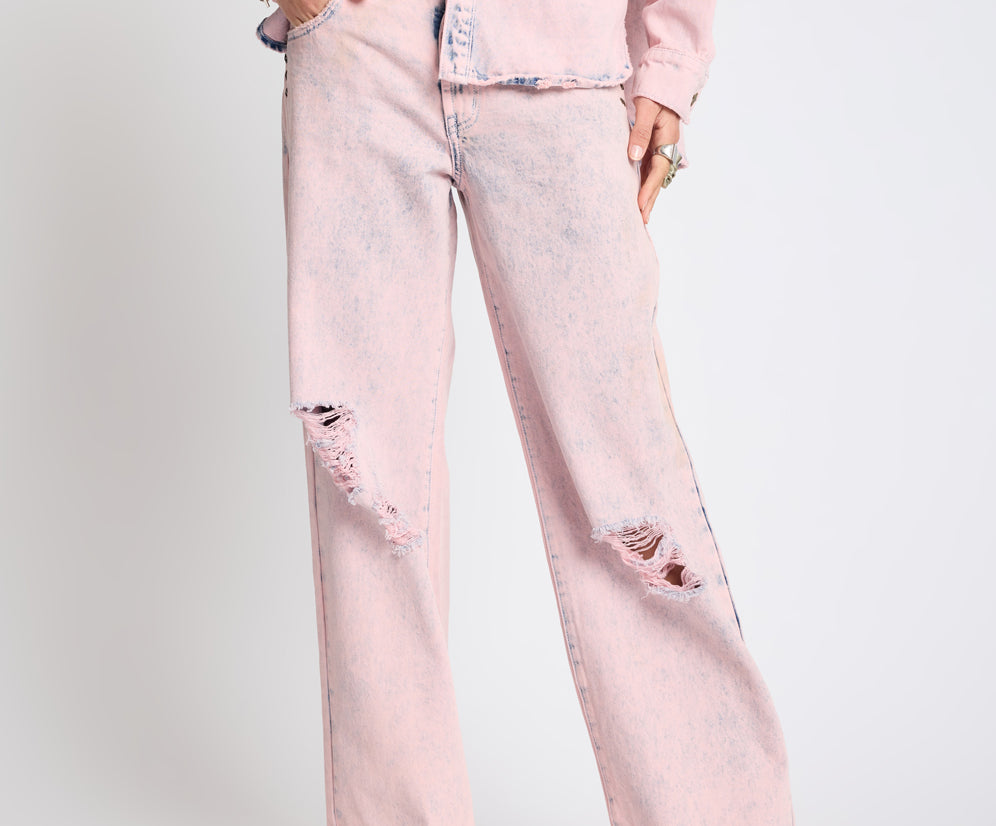 Low Riders Low Waist Wide Leg Denim Jeans - Pink Haze
