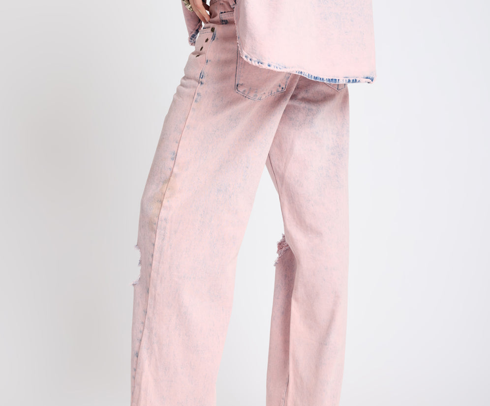 Low Riders Low Waist Wide Leg Denim Jeans - Pink Haze