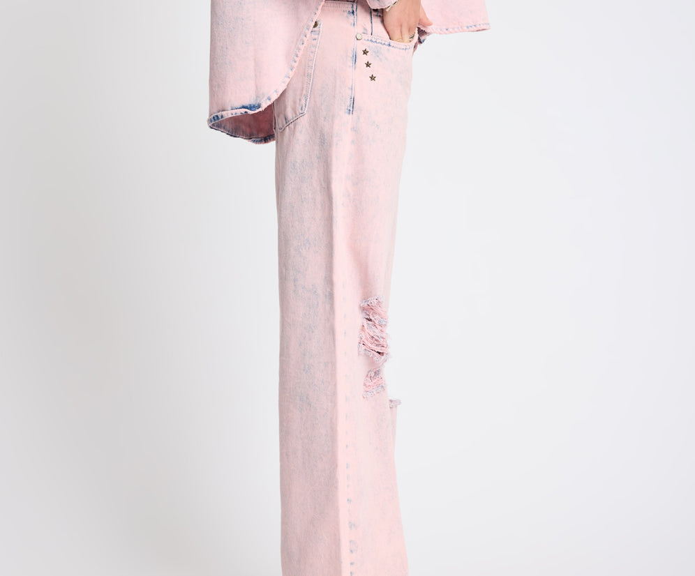 Low Riders Low Waist Wide Leg Denim Jeans - Pink Haze