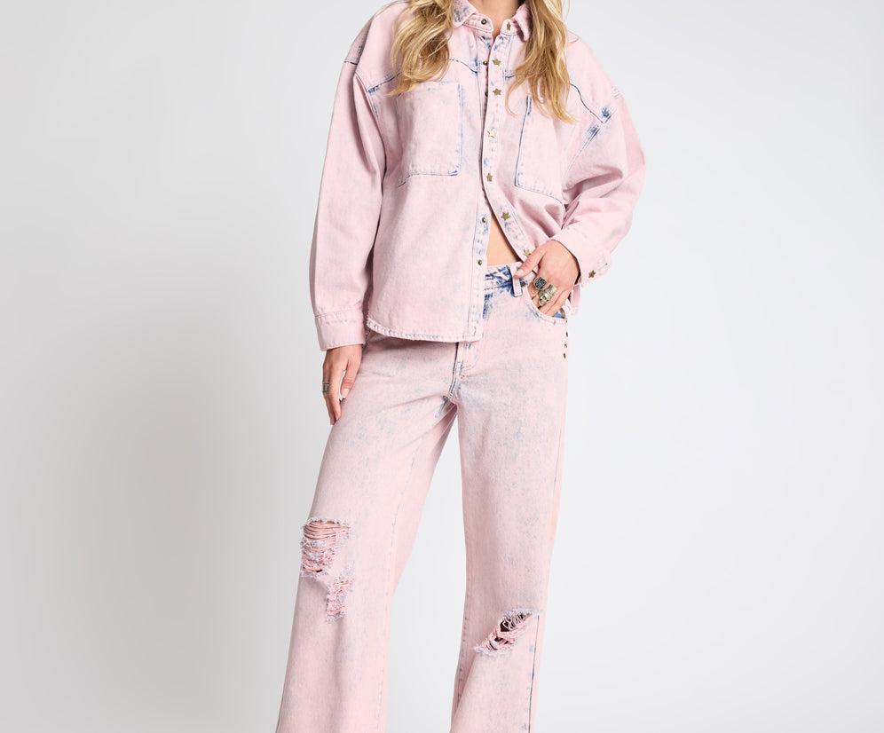 Low Riders Low Waist Wide Leg Denim Jeans - Pink Haze