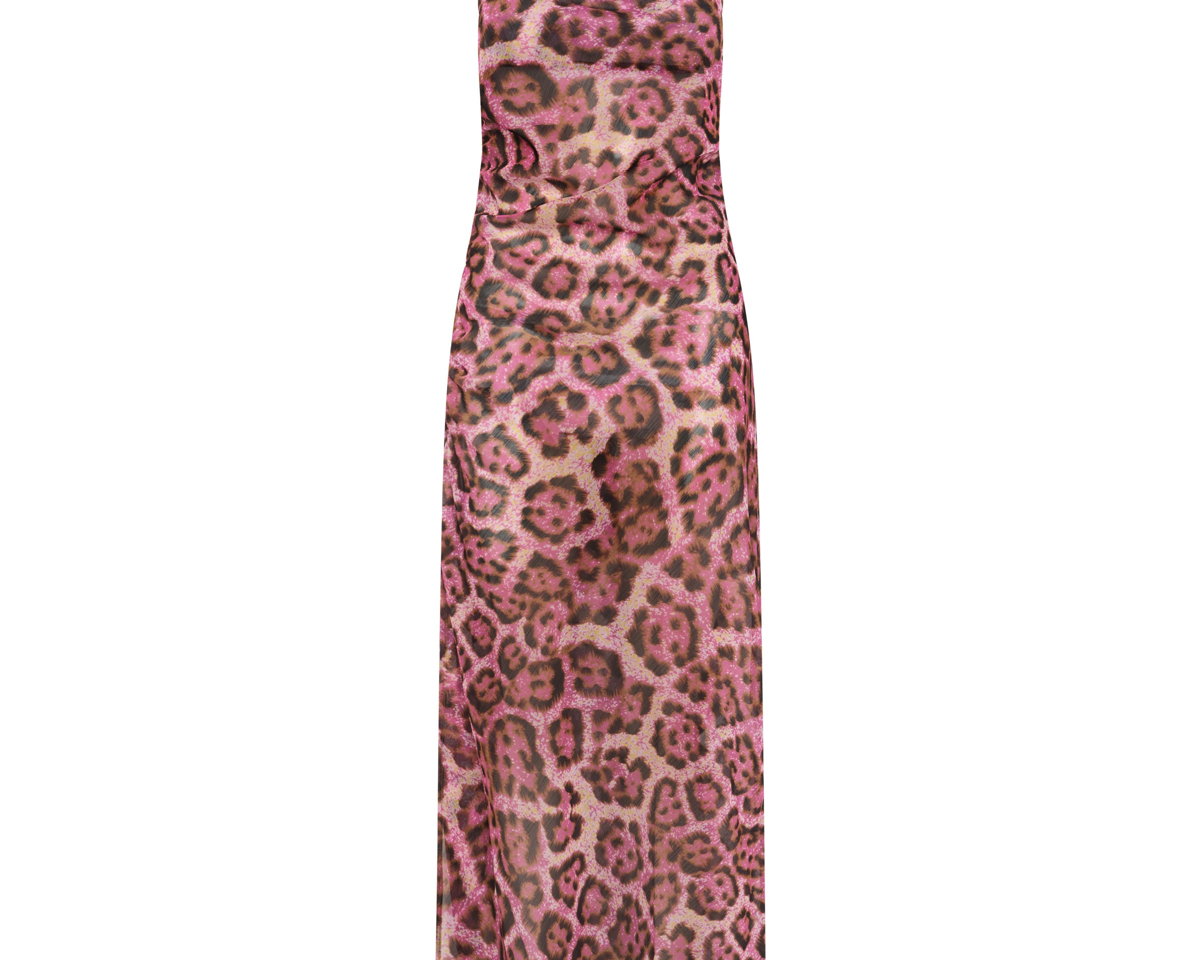 Rhiannon Ruched Long Slip Maxi Dress - Pink Leopard