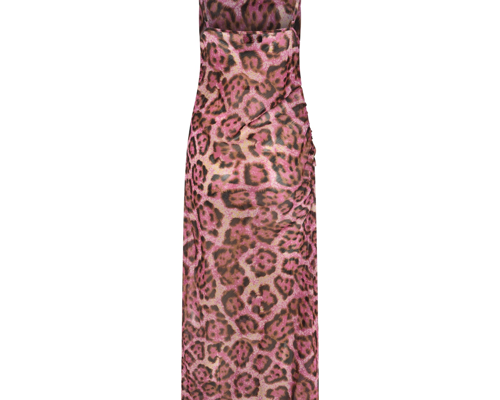 Rhiannon Ruched Long Slip Maxi Dress - Pink Leopard