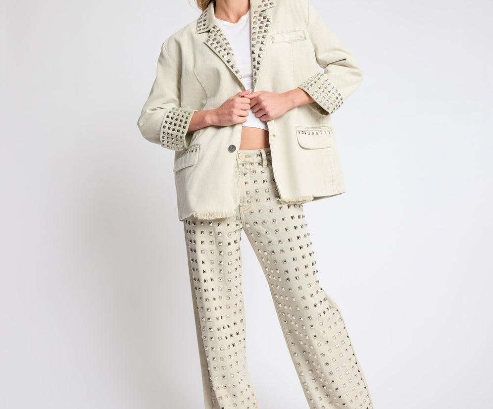 Silver Storm Studded Blazer - Antique Khaki