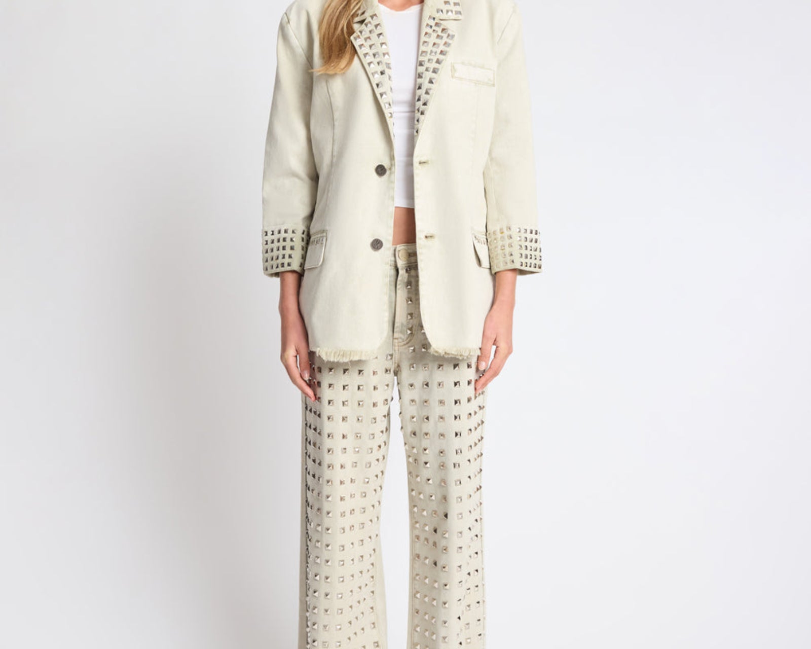 Silver Storm Studded Blazer - Antique Khaki