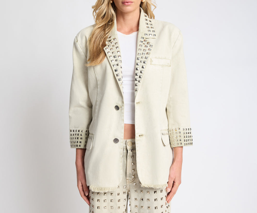 Silver Storm Studded Blazer - Antique Khaki