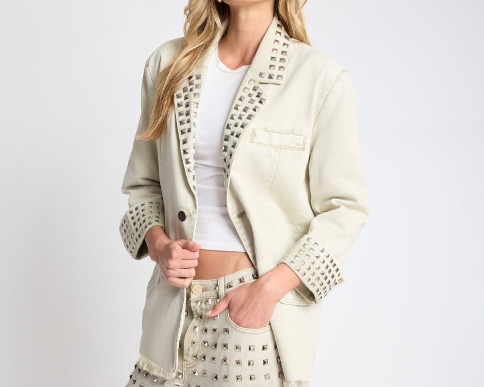 Silver Storm Studded Blazer - Antique Khaki