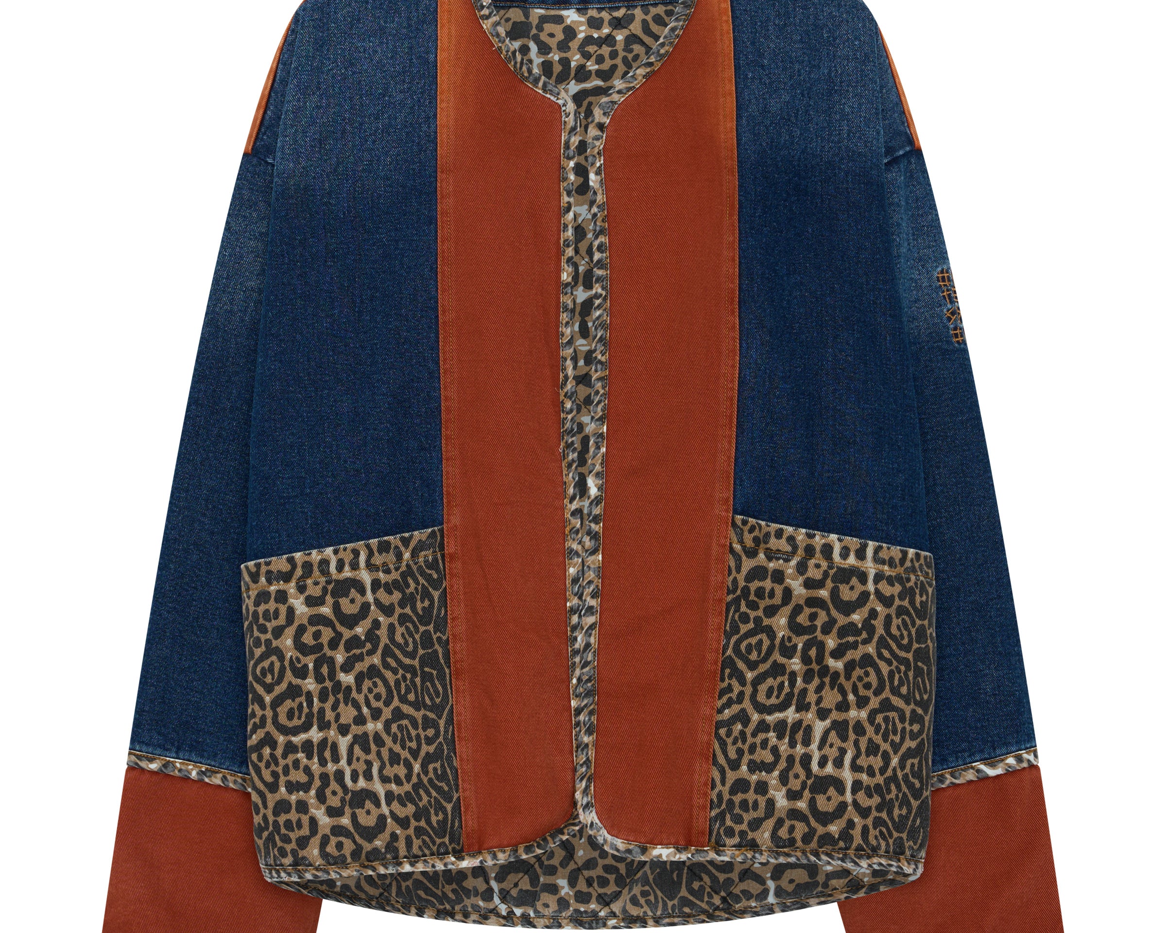 Bang Bang Reversible Colour Blocked Denim Wadded Jacket - Animal Blue Rust
