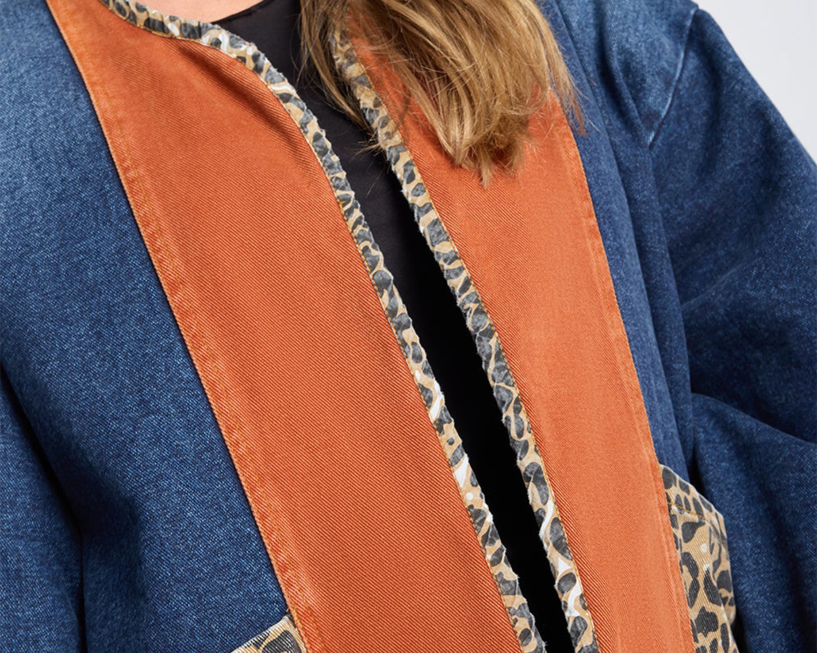 Bang Bang Reversible Colour Blocked Denim Wadded Jacket - Animal Blue Rust