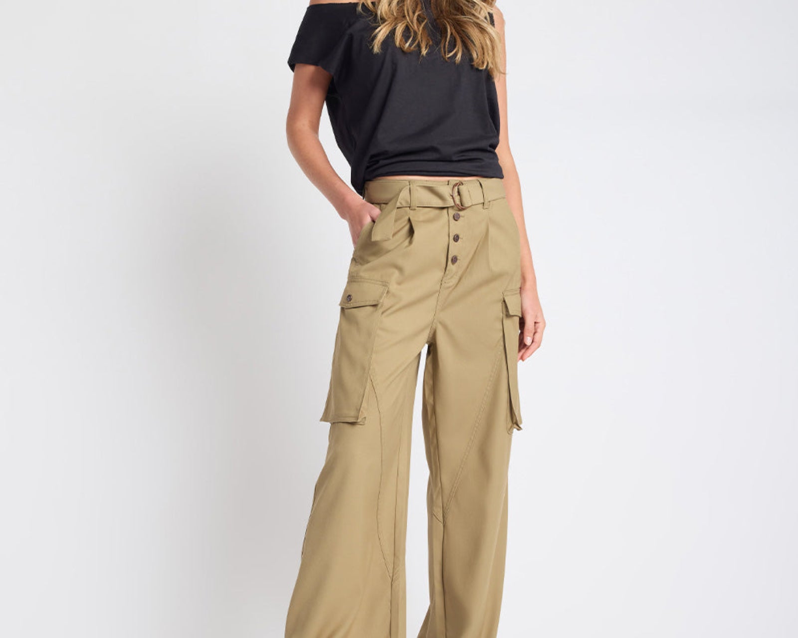 Elemental High Waist Tencel Cargo Pants - Khaki