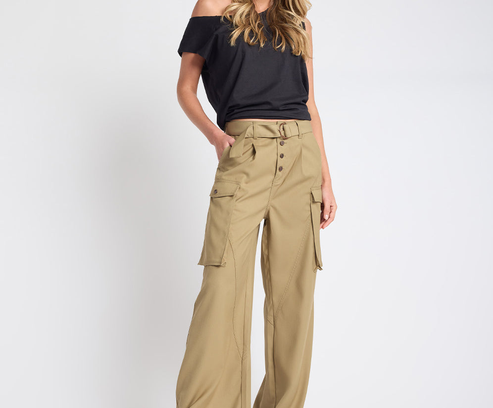 Elemental High Waist Tencel Cargo Pants - Khaki
