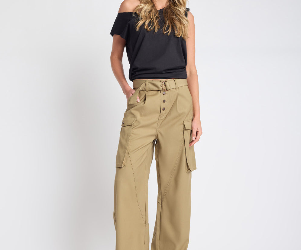 Elemental High Waist Tencel Cargo Pants - Khaki