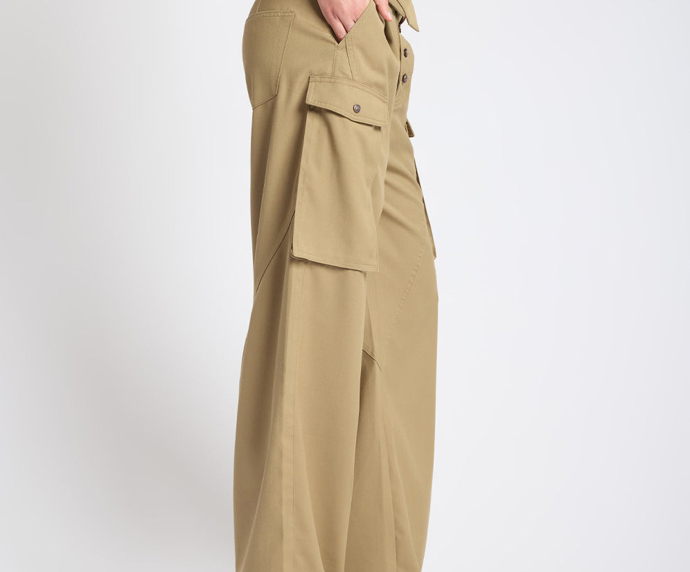 Elemental High Waist Tencel Cargo Pants - Khaki